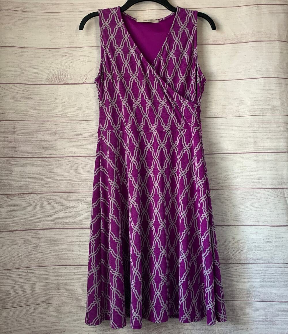 41 Hawthorn Purple and Gray Sleeveless Dress Geometric Print Faux Wrap Size M